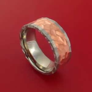 Hammered Titanium Ring with Copper Inlay Custom Made Band