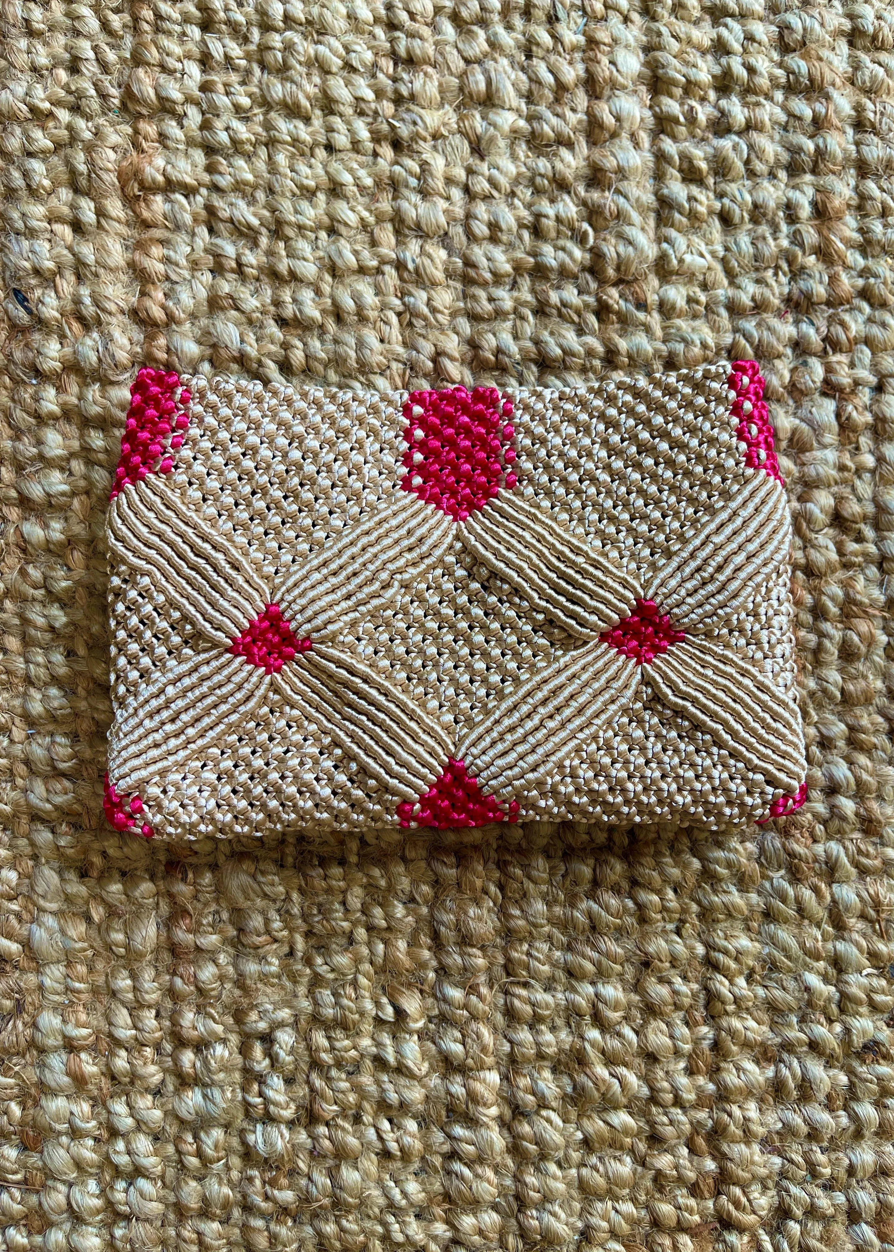 Handmade Macramé Clutch- Champagne & Pink