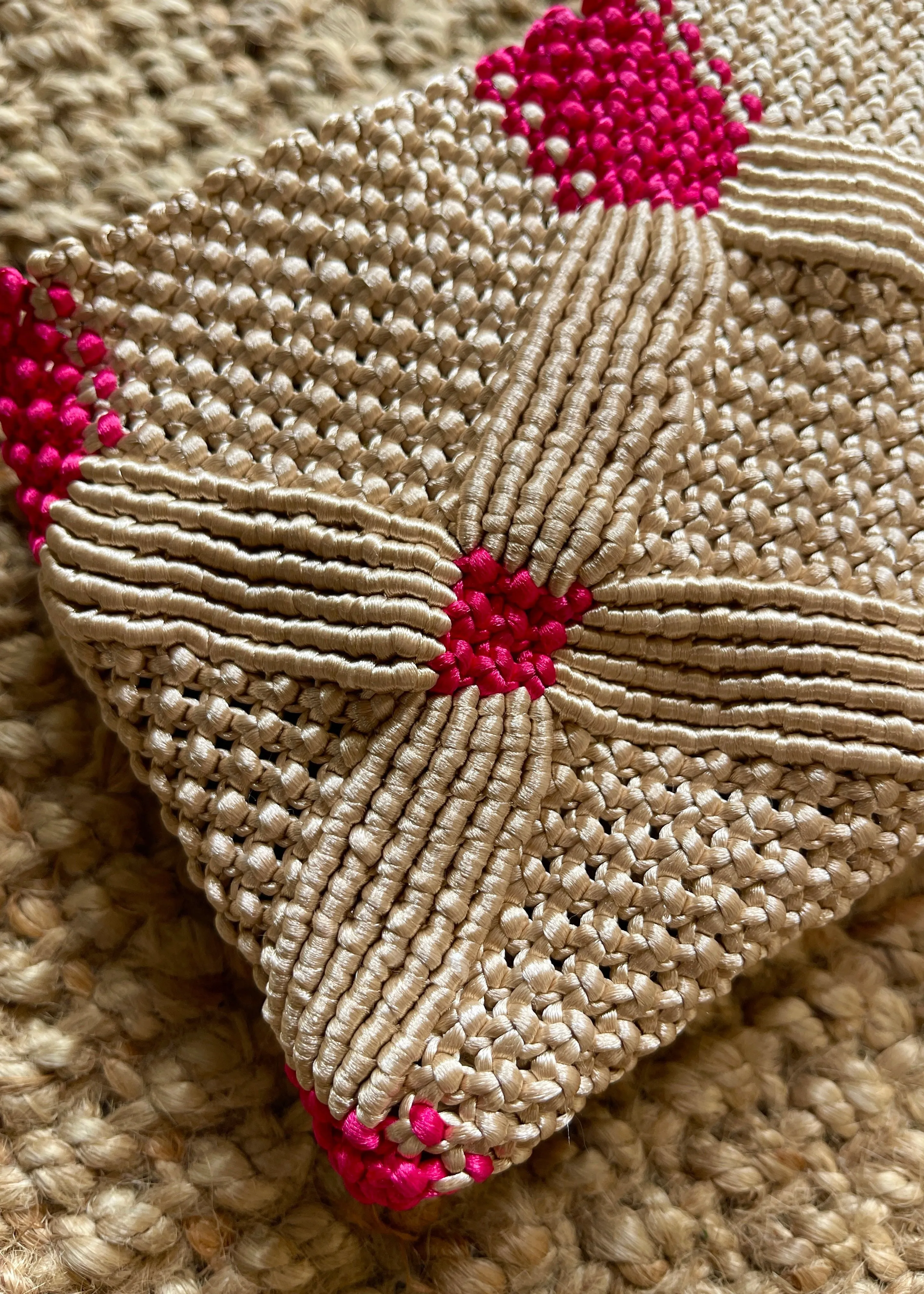 Handmade Macramé Clutch- Champagne & Pink
