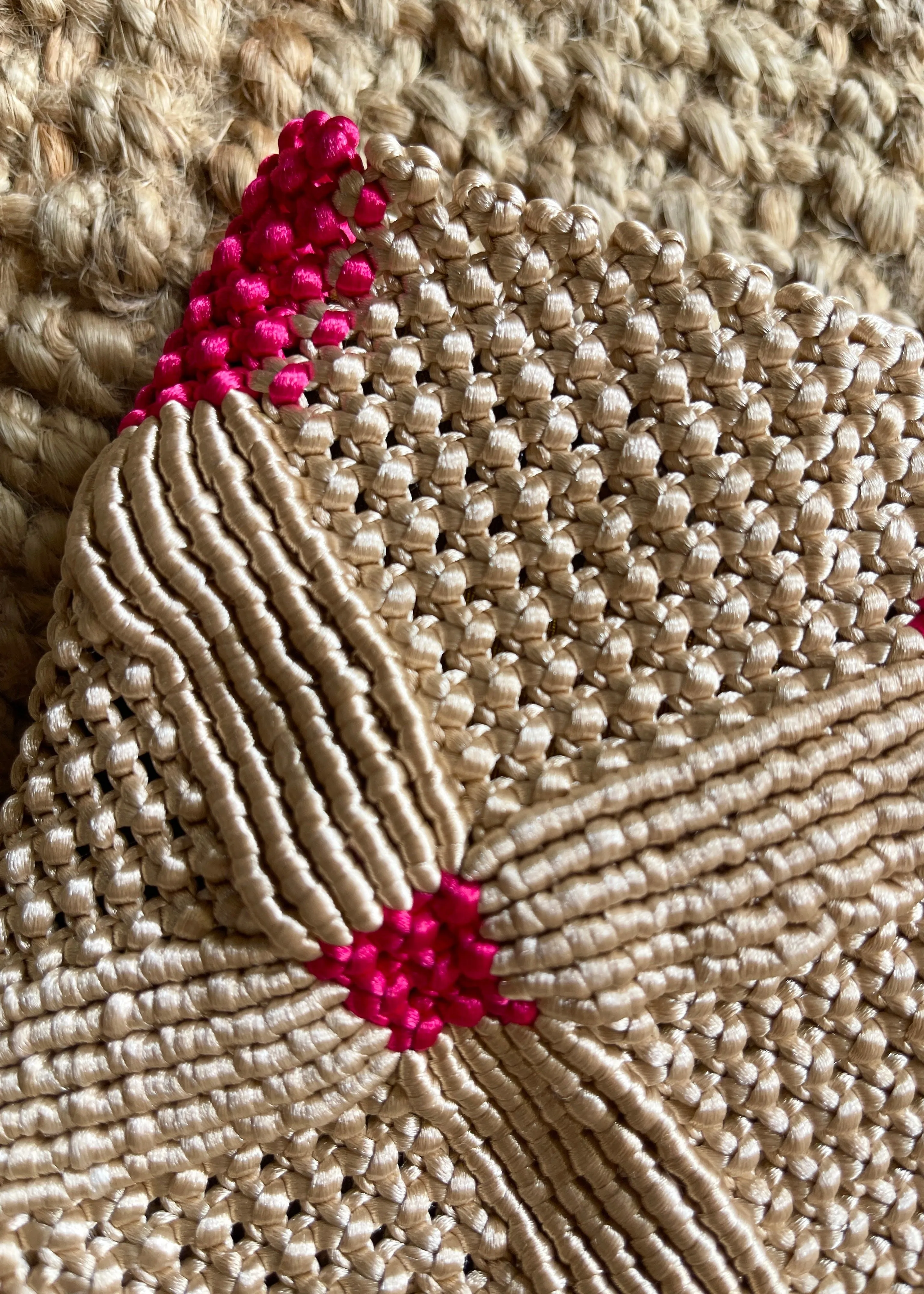 Handmade Macramé Clutch- Champagne & Pink