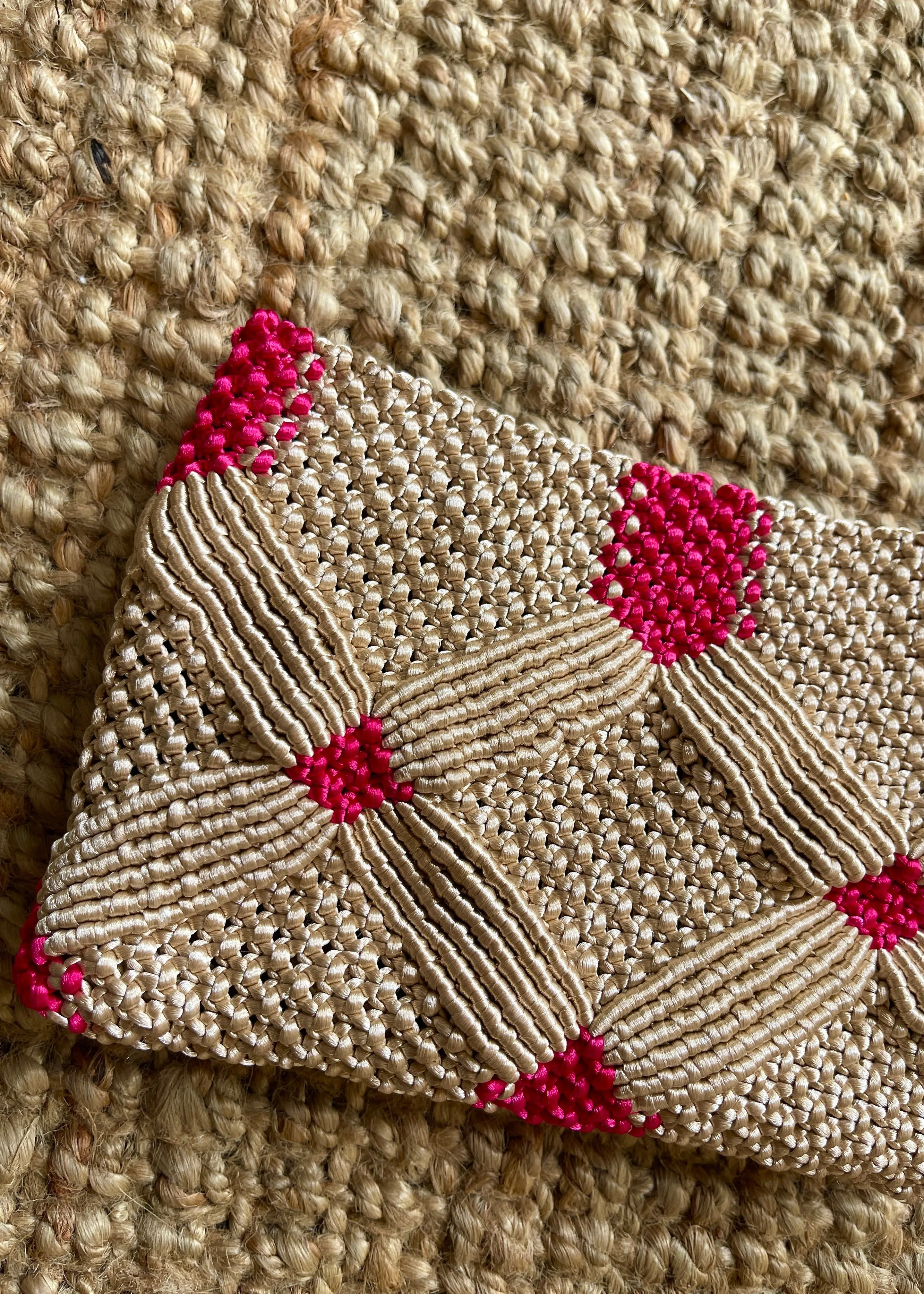 Handmade Macramé Clutch- Champagne & Pink