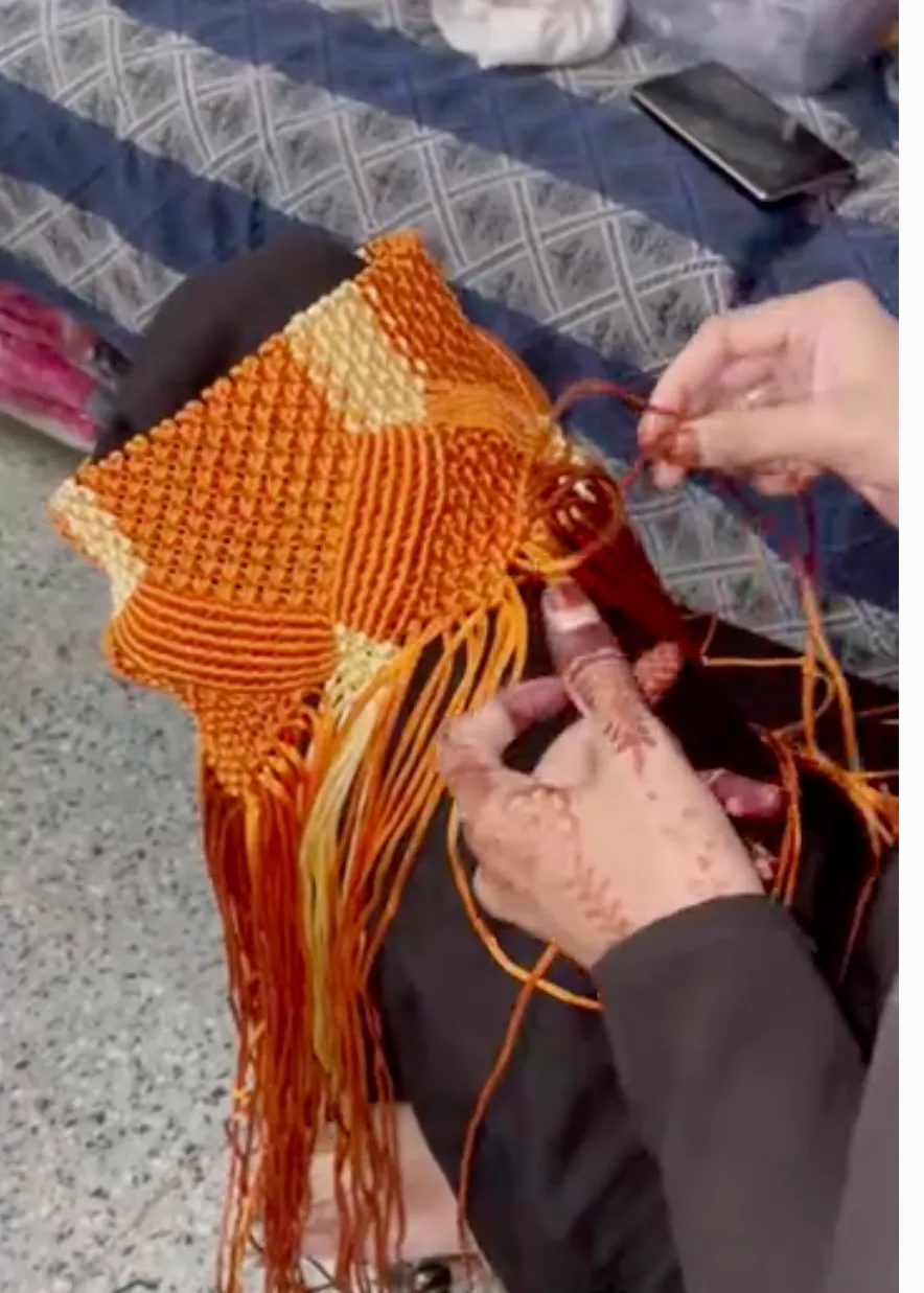 Handmade Macramé Clutch- Champagne & Pink