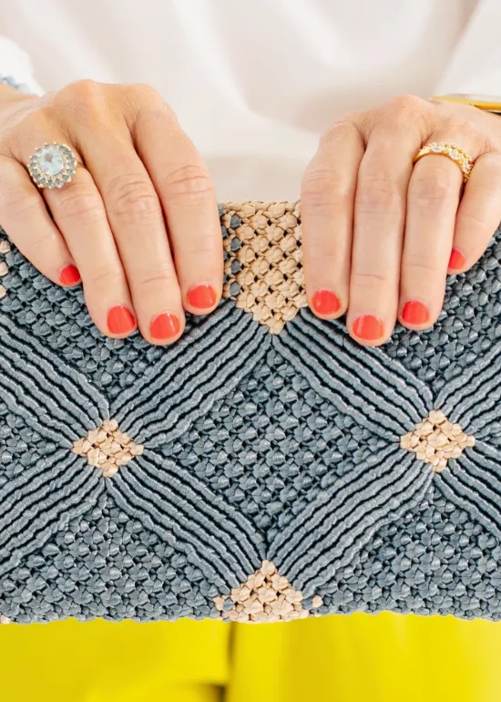 Handmade Macramé Clutch-Navy and Dusty Blue