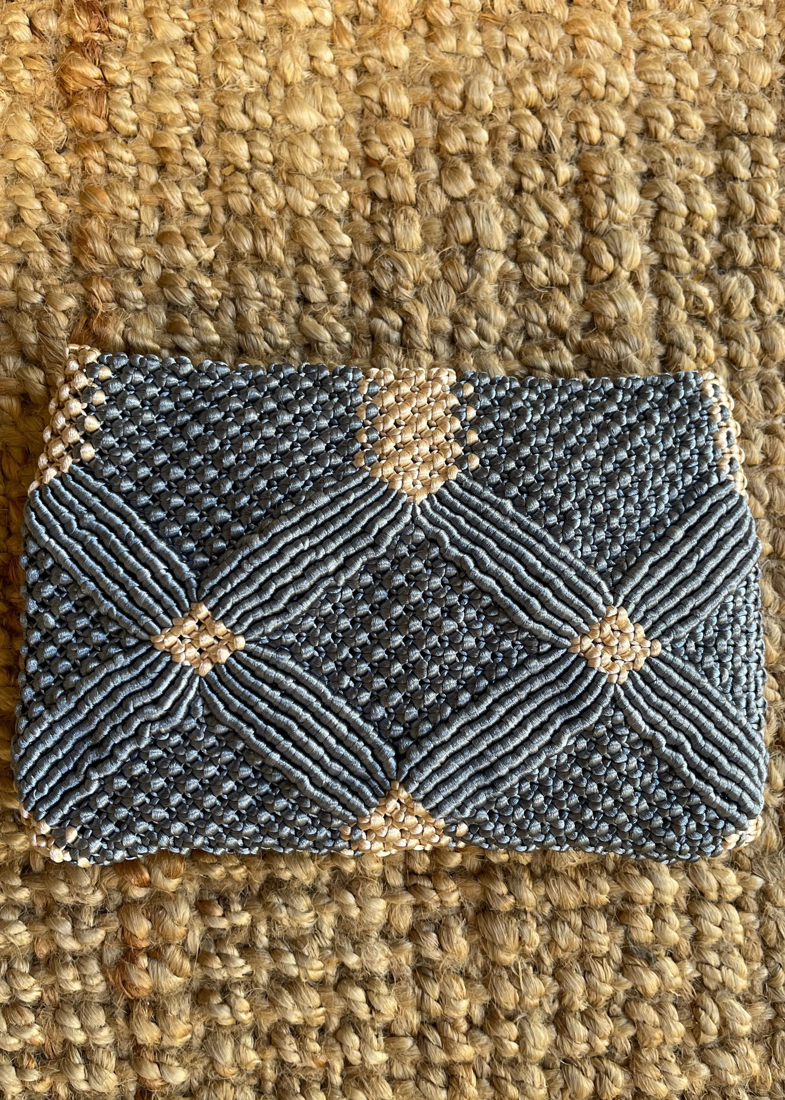 Handmade Macramé Clutch-Navy and Dusty Blue