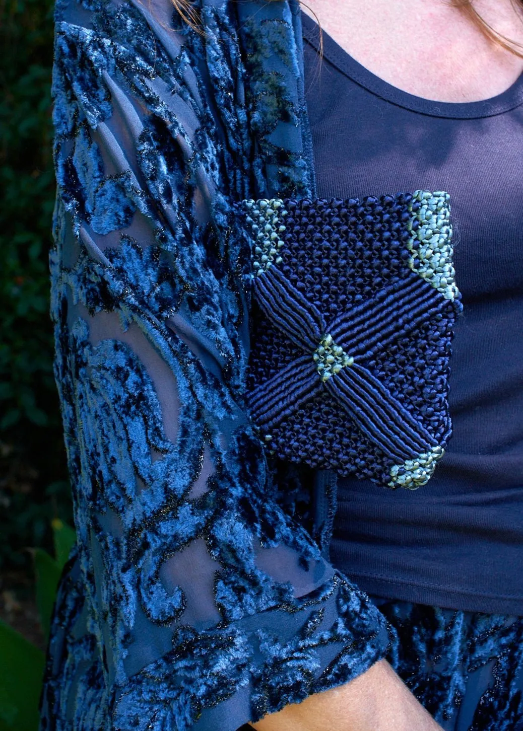 Handmade Macramé Clutch- Navy Blue