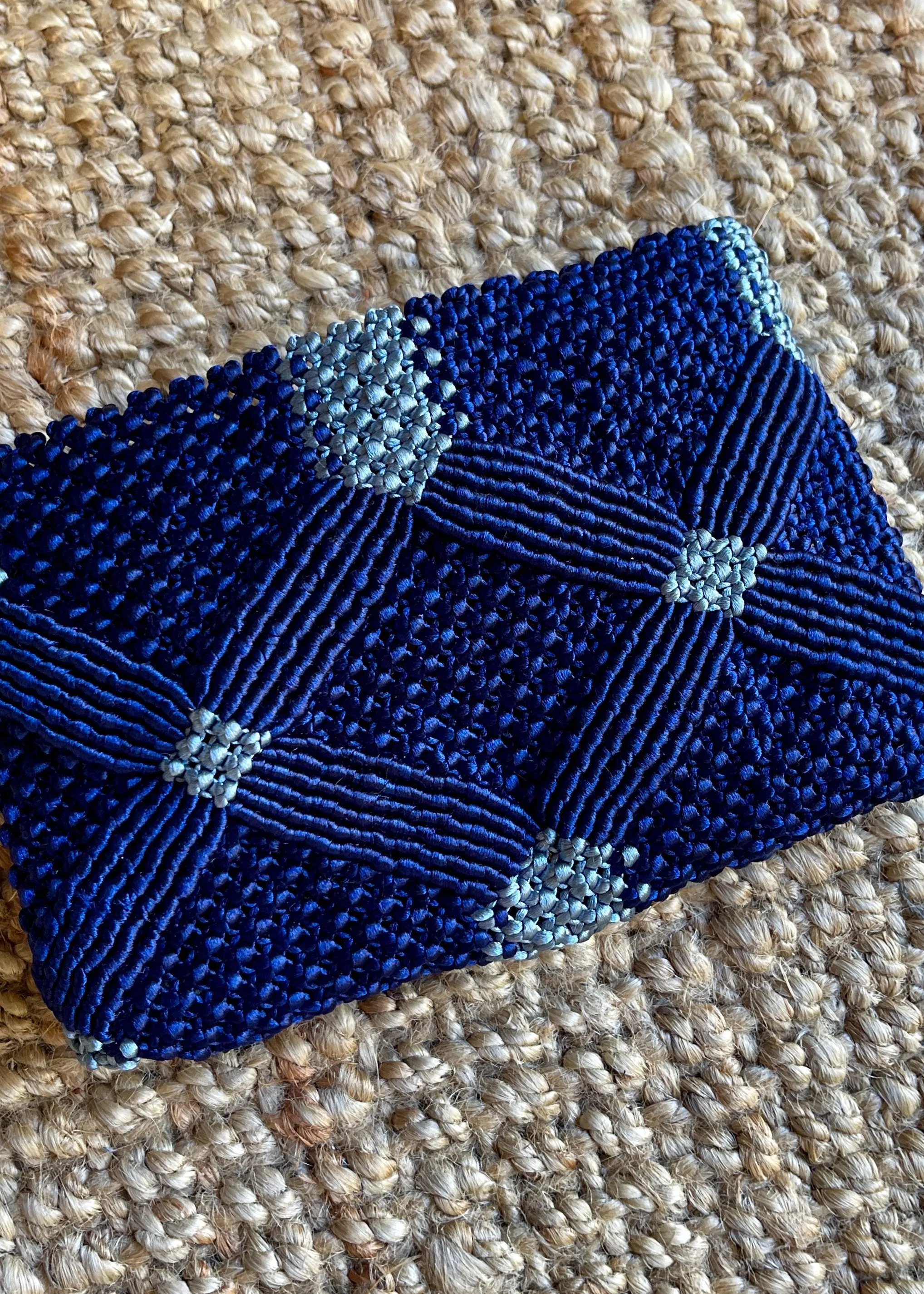 Handmade Macramé Clutch- Navy Blue