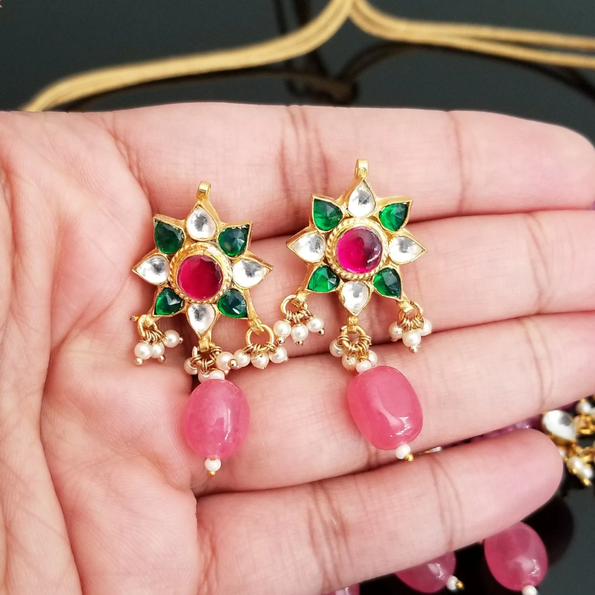 Hard Gold Plated Kundan Beads Necklace Set JT25