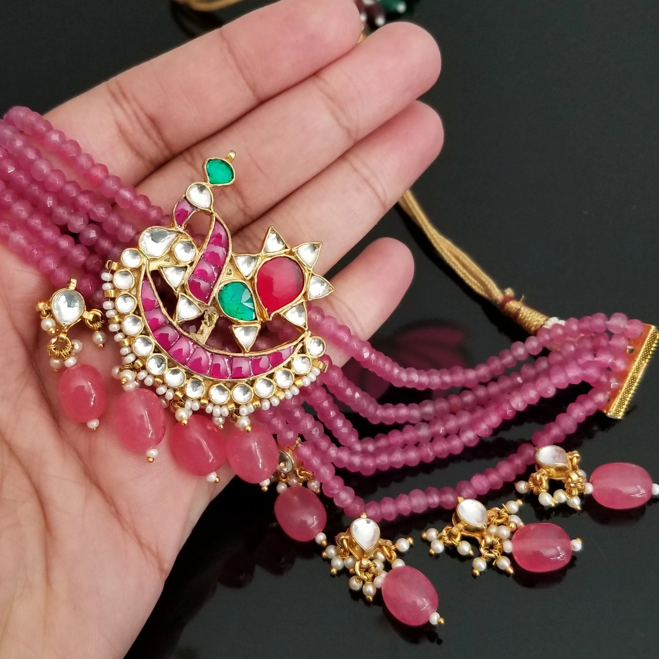 Hard Gold Plated Kundan Beads Necklace Set JT25