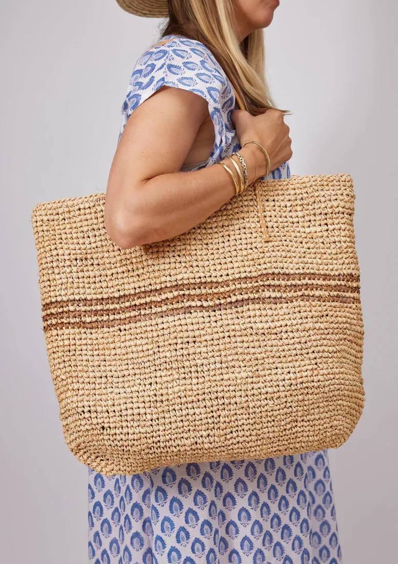 Hat Attack - Luxe Stripe Tote - Natural/Tobacco