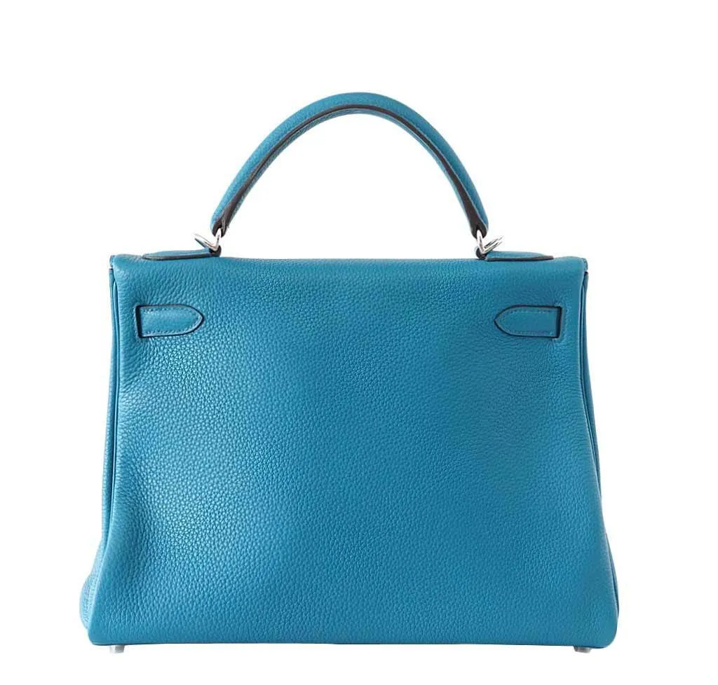Hermès Kelly 32 Mou Blue Izmir Bag PHW
