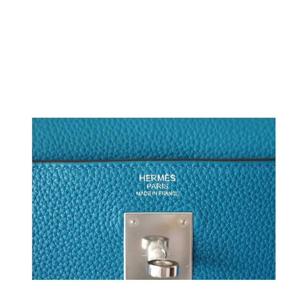 Hermès Kelly 32 Mou Blue Izmir Bag PHW