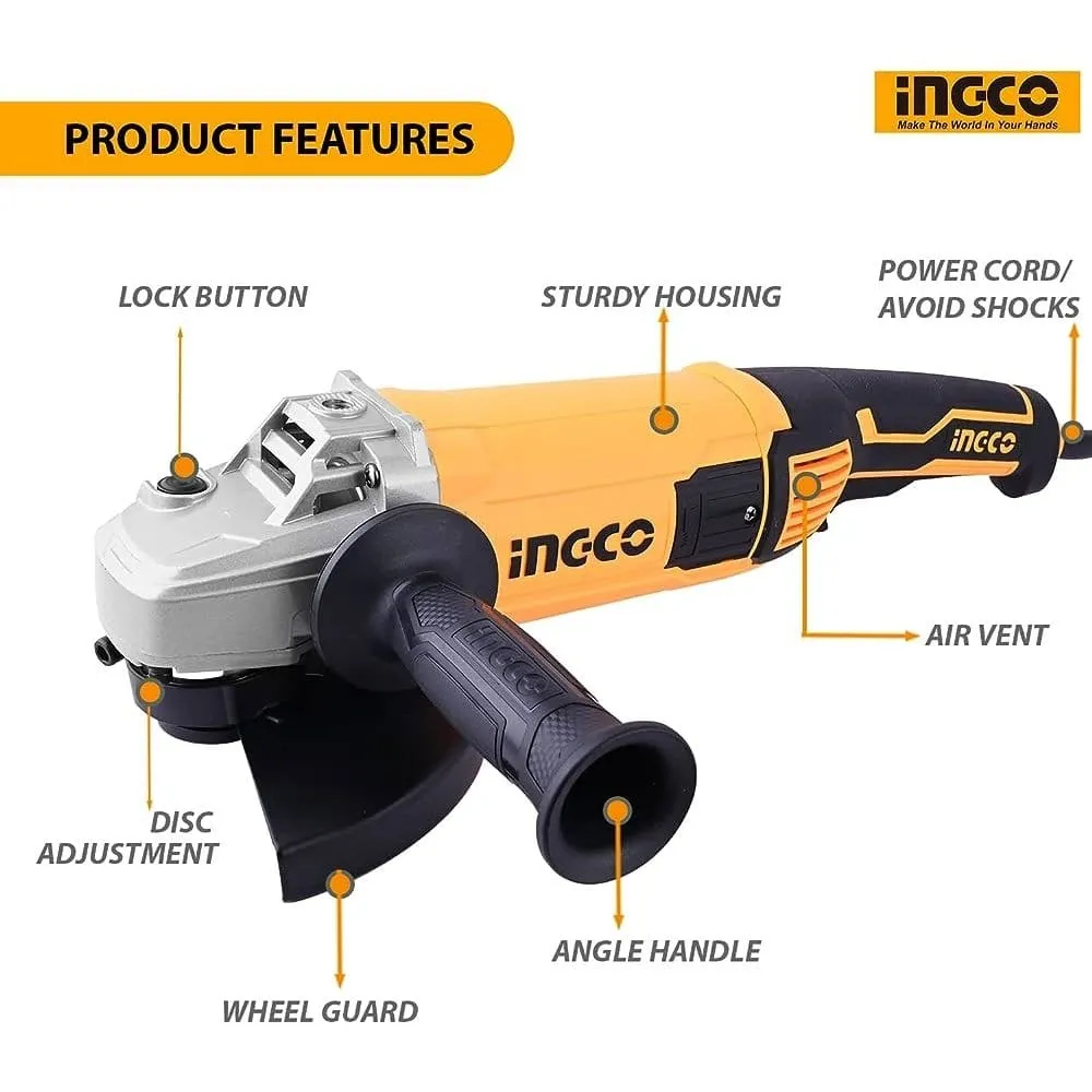 Ingco 7"/180mm Angle Grinder 2000W - AG200018