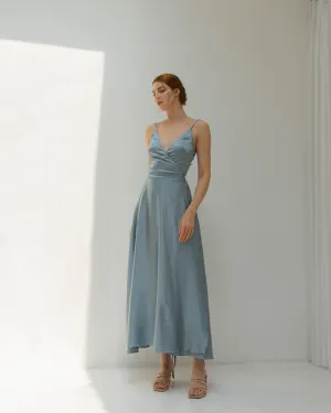 Jaelyn Ankle Length Satin Wrap Dress