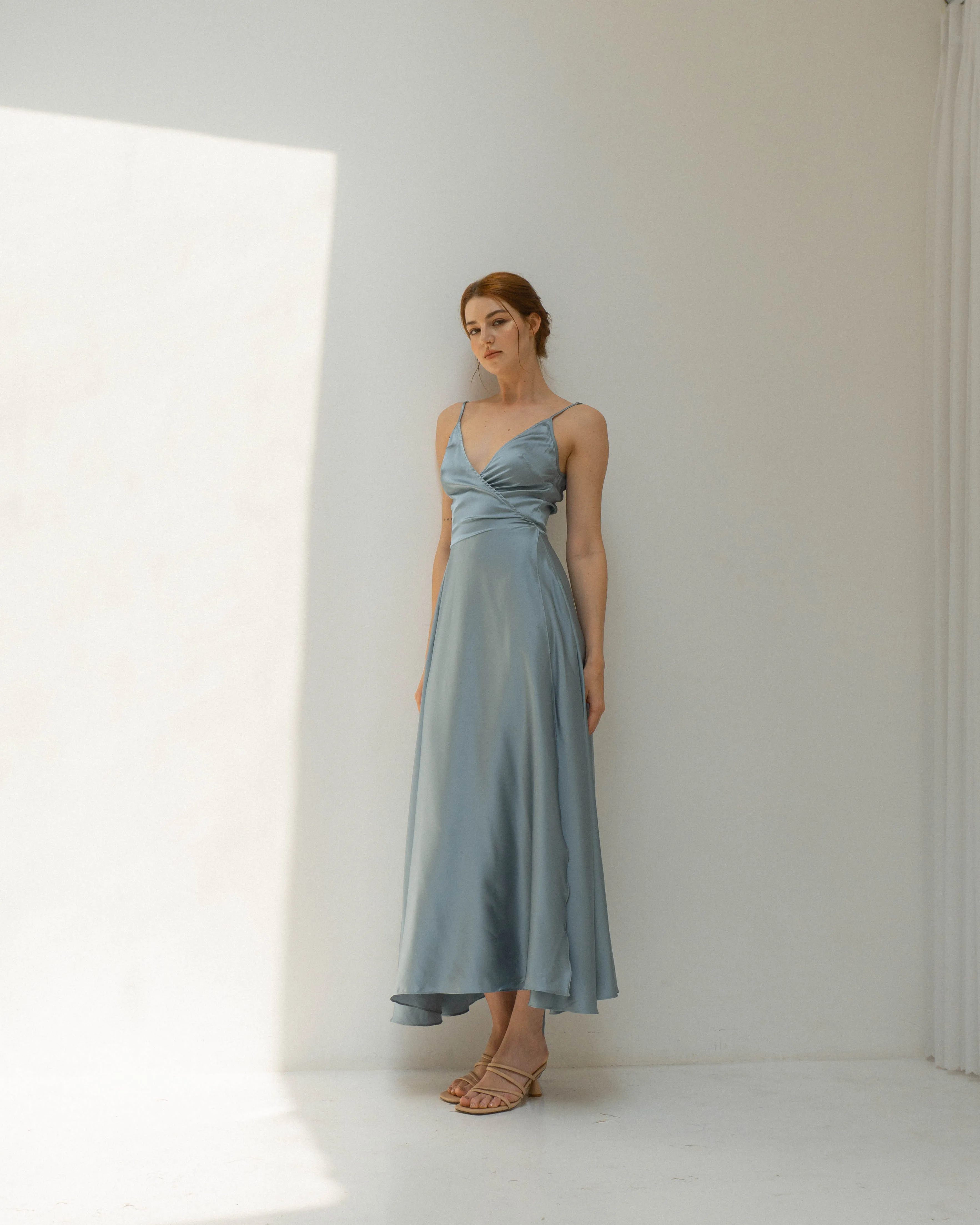 Jaelyn Ankle Length Satin Wrap Dress