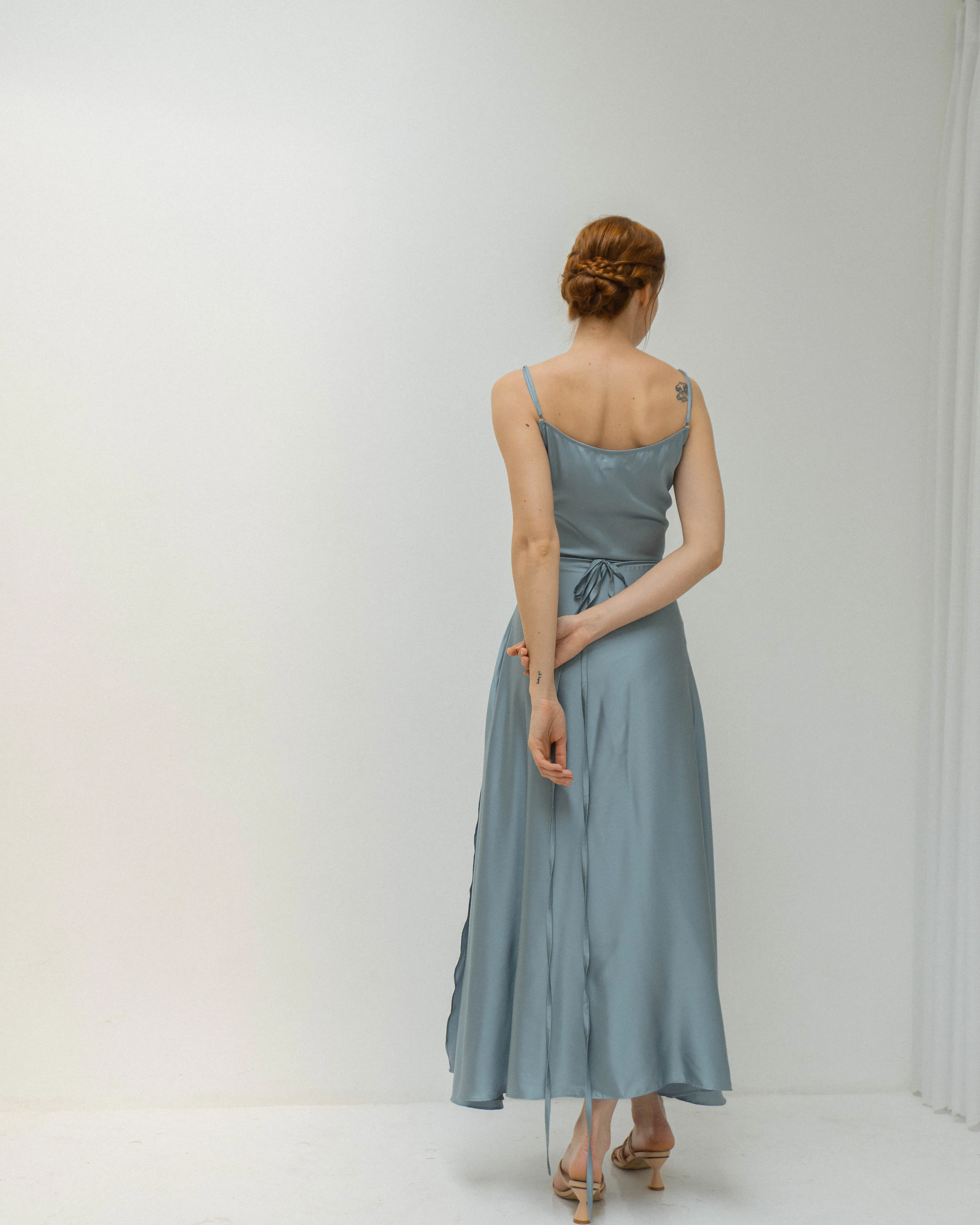 Jaelyn Ankle Length Satin Wrap Dress
