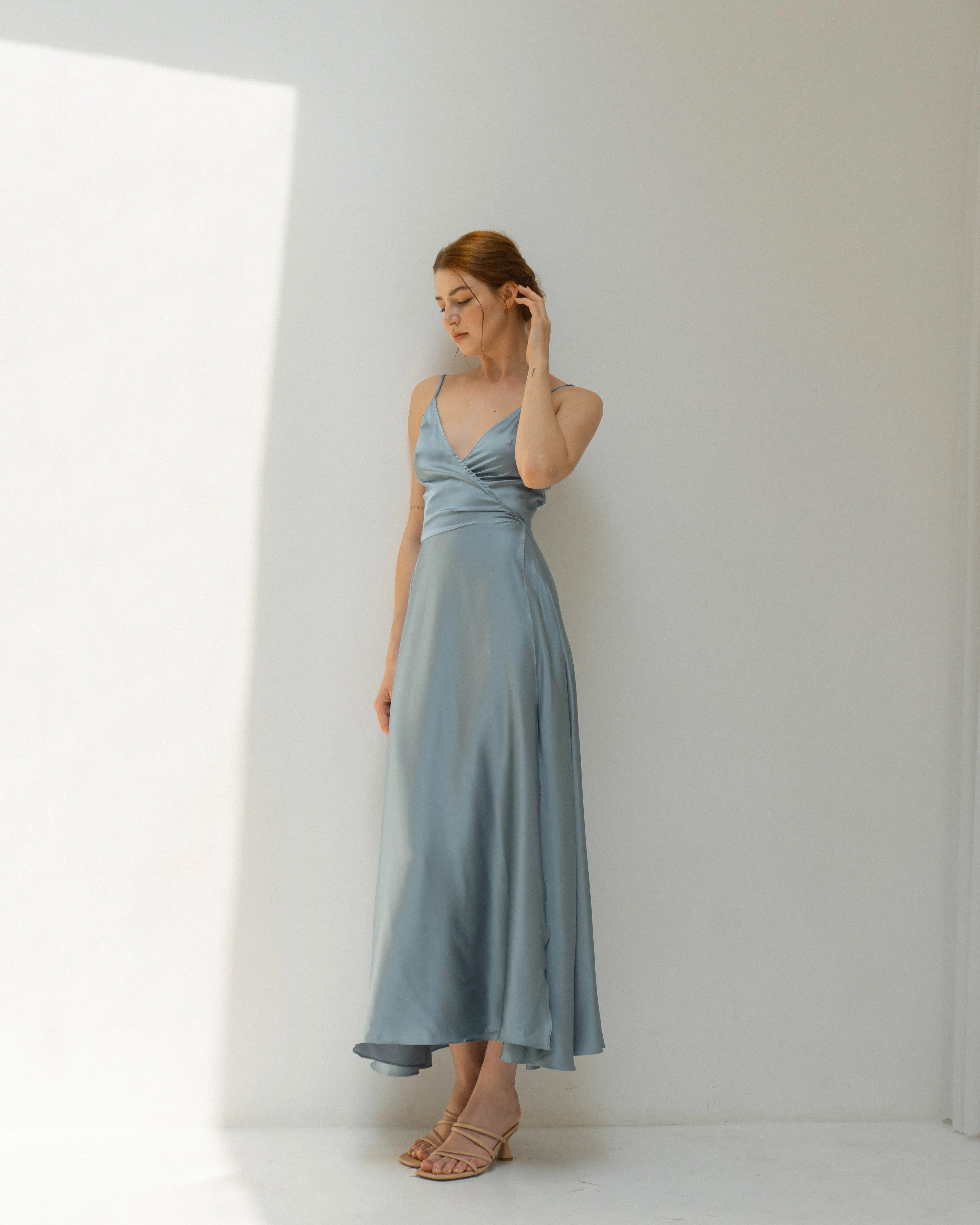 Jaelyn Ankle Length Satin Wrap Dress