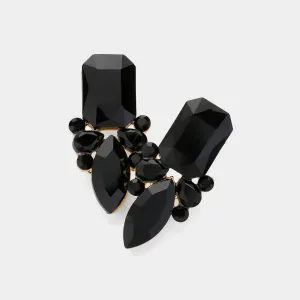 Jet Black Square and Marquise Stone Pageant Earrings  | Interview Earrings|  622213