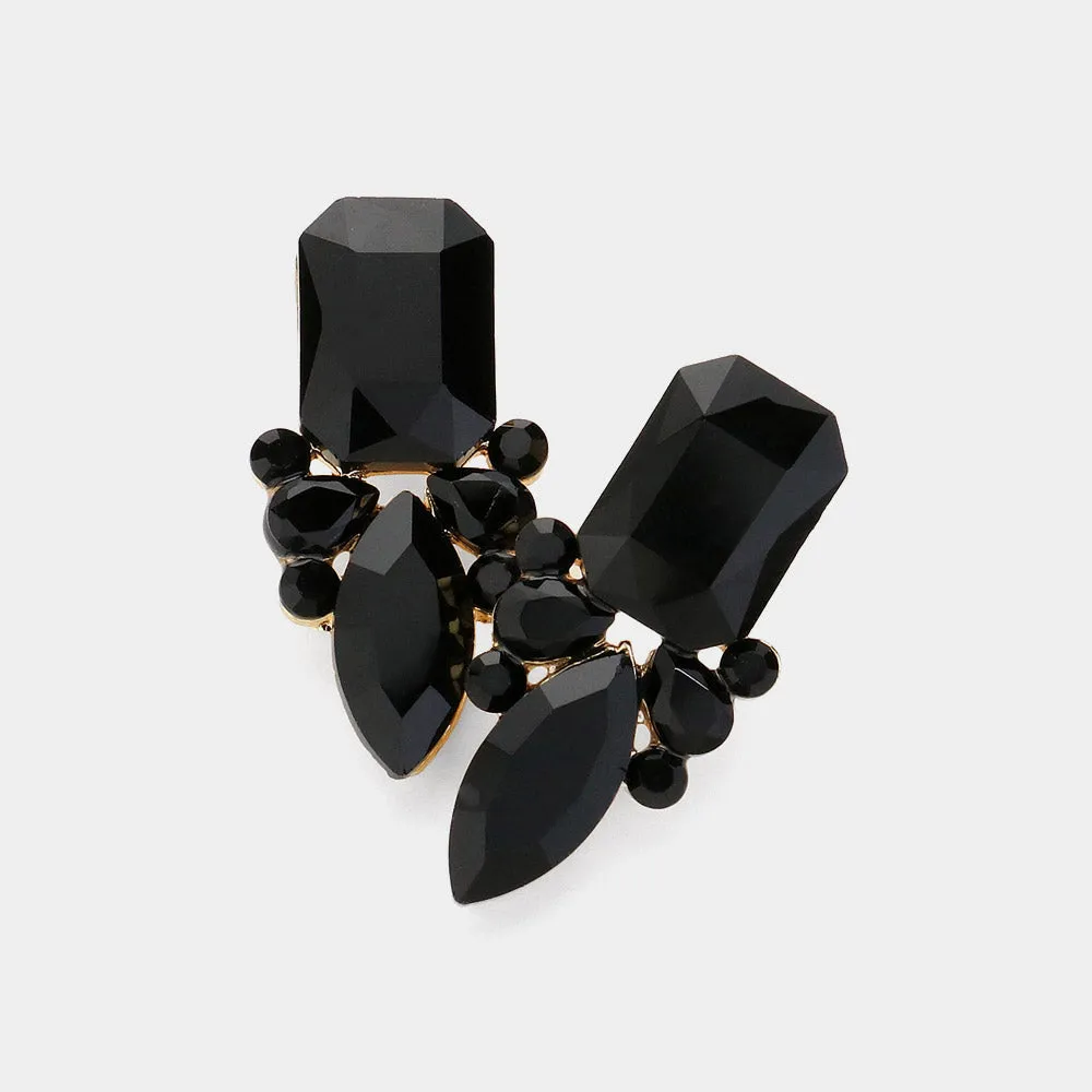 Jet Black Square and Marquise Stone Pageant Earrings  | Interview Earrings|  622213