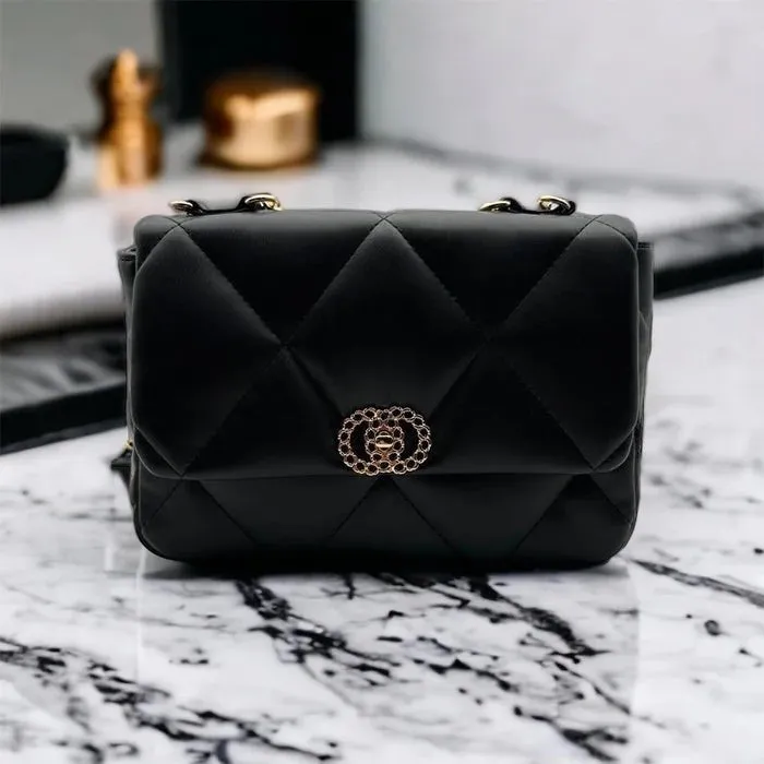JG Black Quilted Handbag
