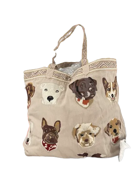 Johnny Was Casper Linen Tote Bag Dogs Ivory Handbag Pet Dog Bag New
