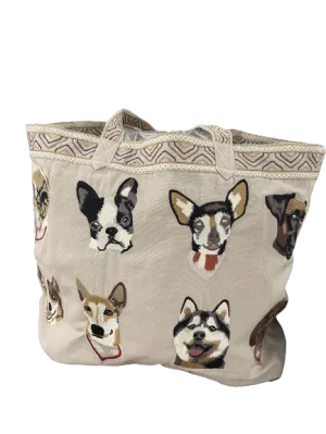 Johnny Was Casper Linen Tote Bag Dogs Ivory Handbag Pet Dog Bag New