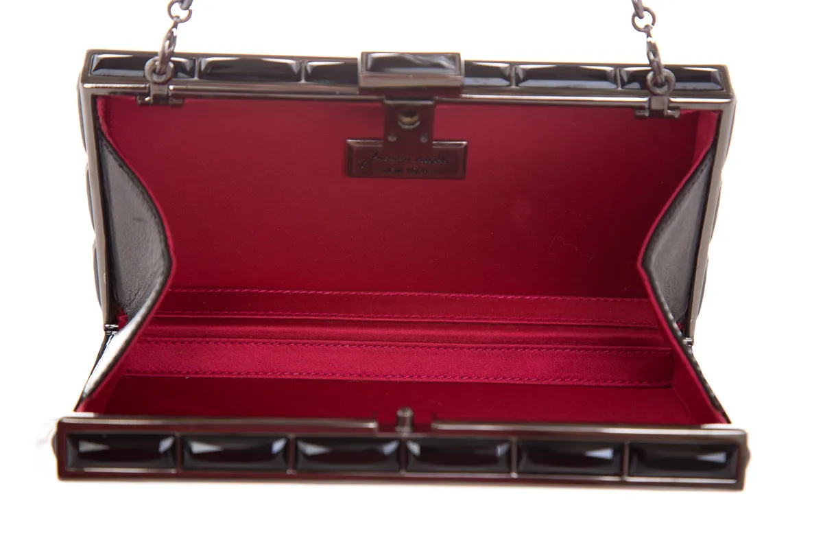 Judith Leiber Vintage Black Leather Embellished Evening Bag