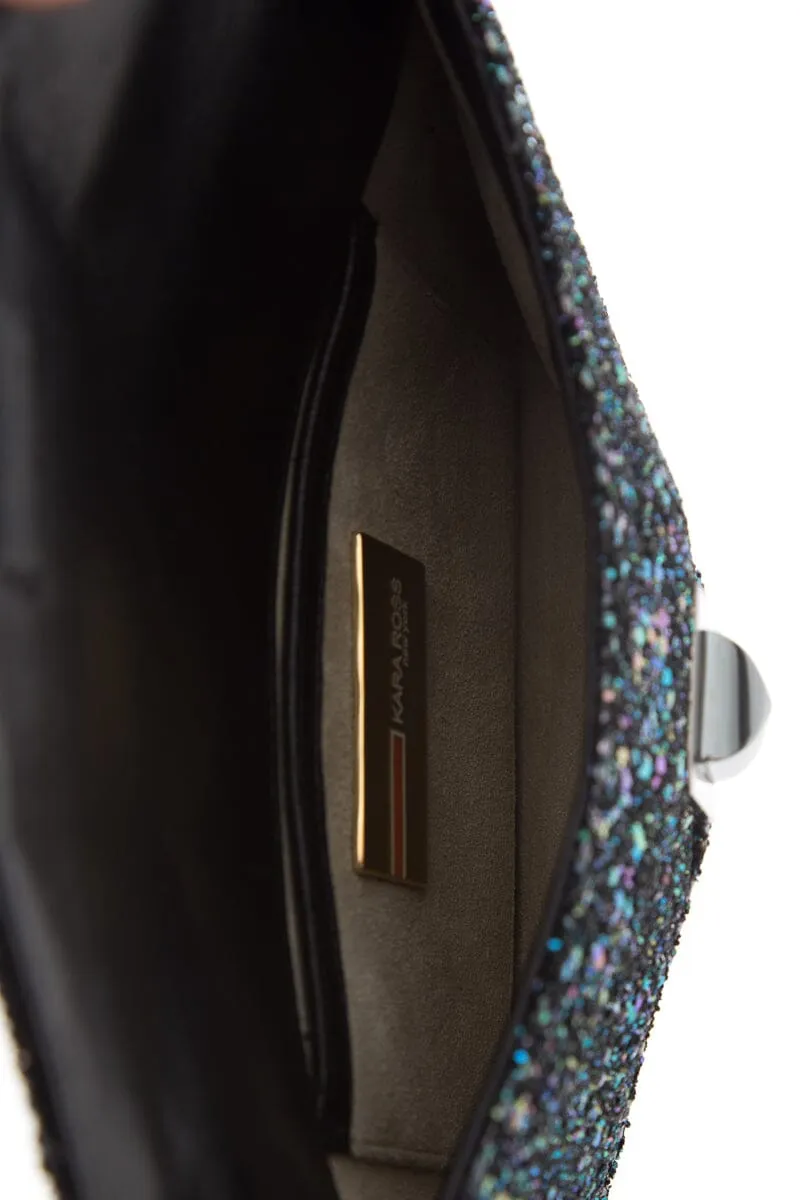 Kara Ross "Prunella" Teal & Black Glitter Clutch