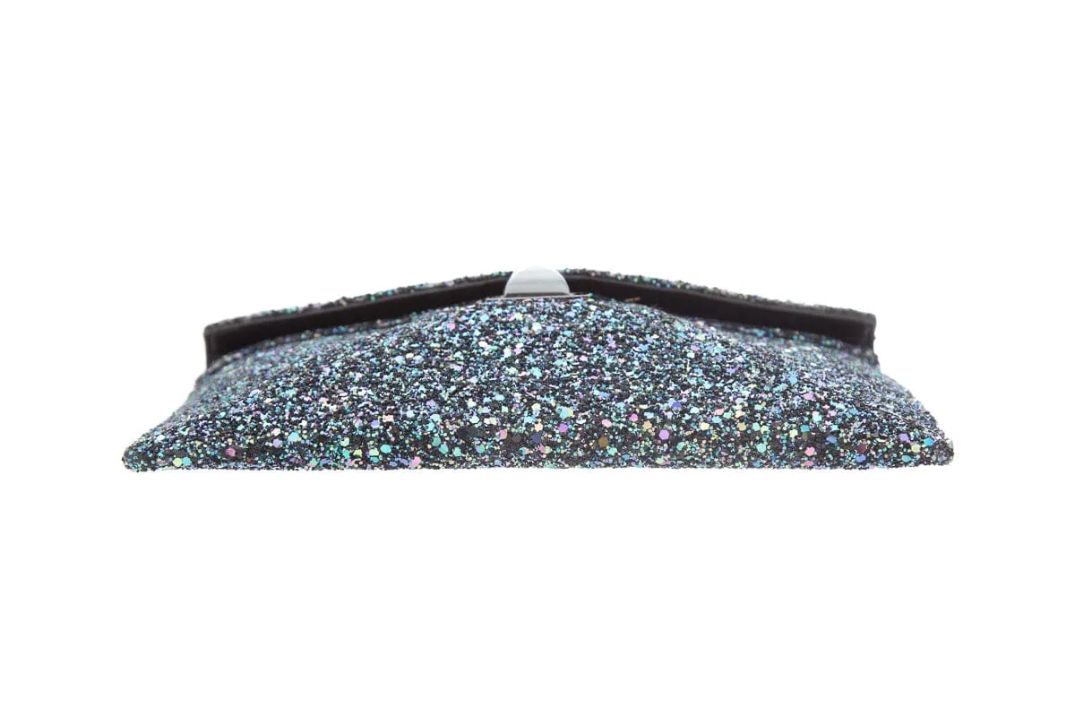 Kara Ross "Prunella" Teal & Black Glitter Clutch
