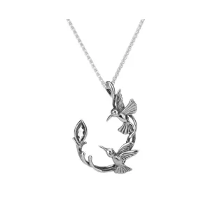 Keith Jack Double Hummingbird Sterling Silver and White Topaz Pendant