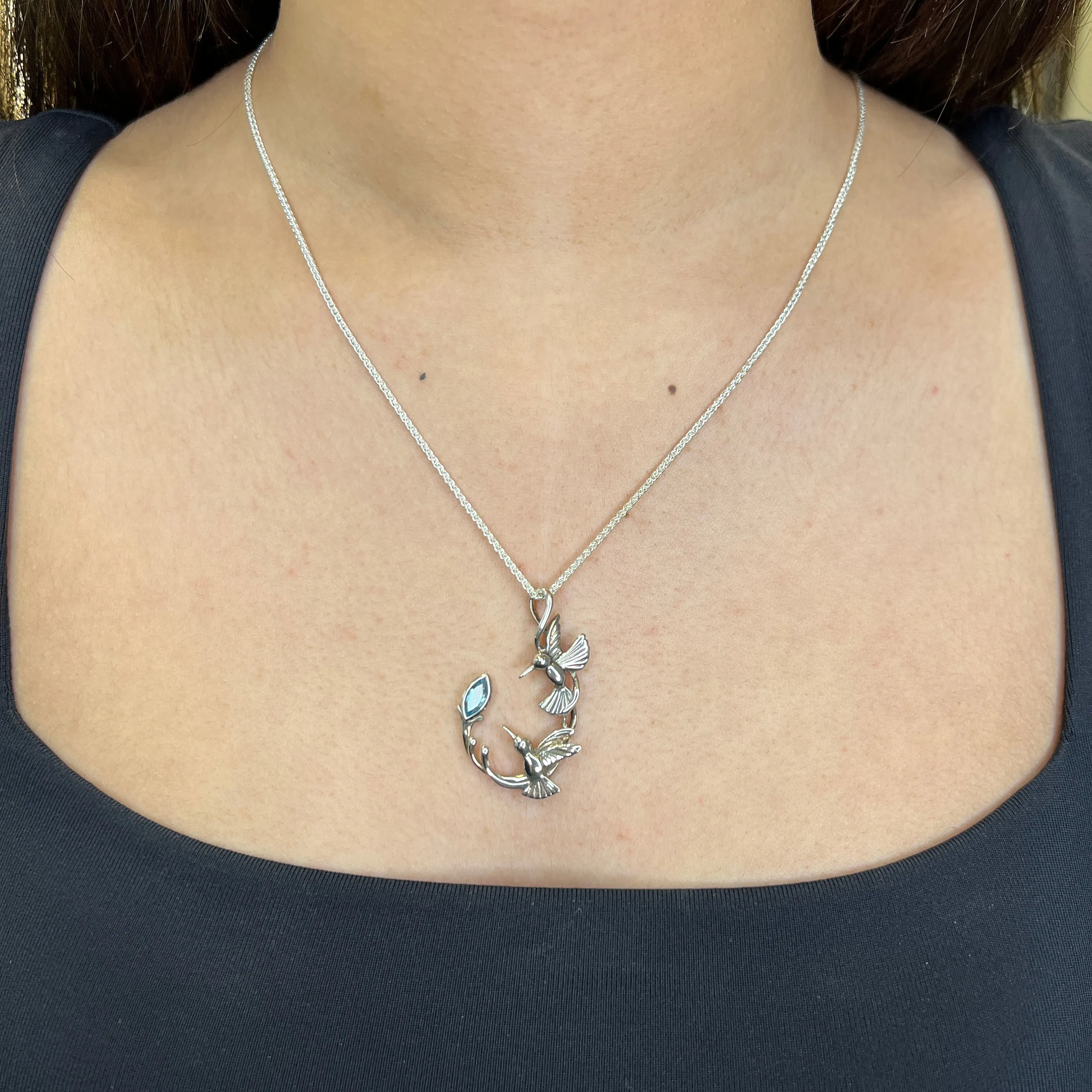 Keith Jack Double Hummingbird Sterling Silver and White Topaz Pendant