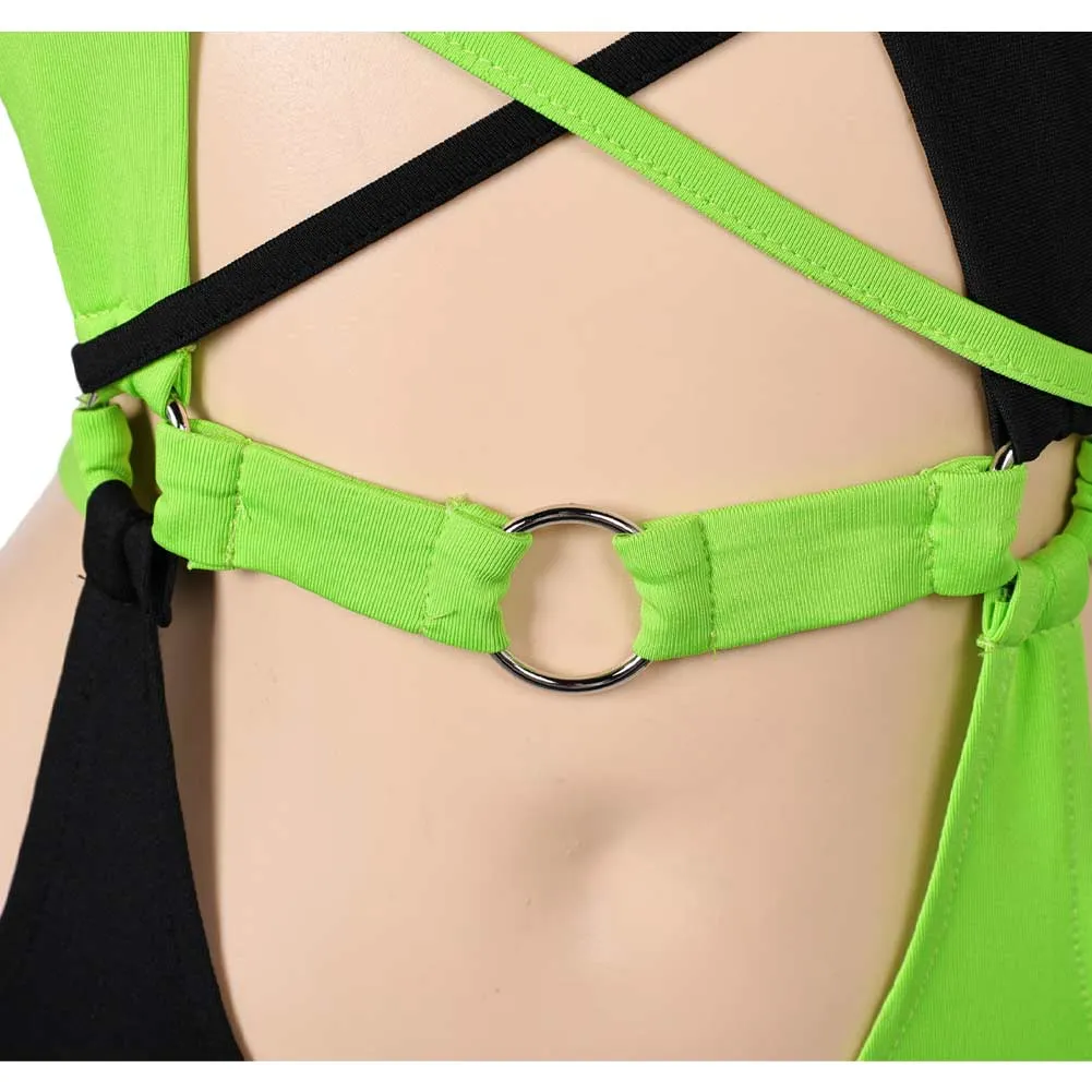 Kim Possible Shego TV One Piece Green Black Sexy Swimsuit Swimwear Cosplay Costume Halloween Carnival Party Suit