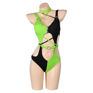 Kim Possible Shego TV One Piece Green Black Sexy Swimsuit Swimwear Cosplay Costume Halloween Carnival Party Suit