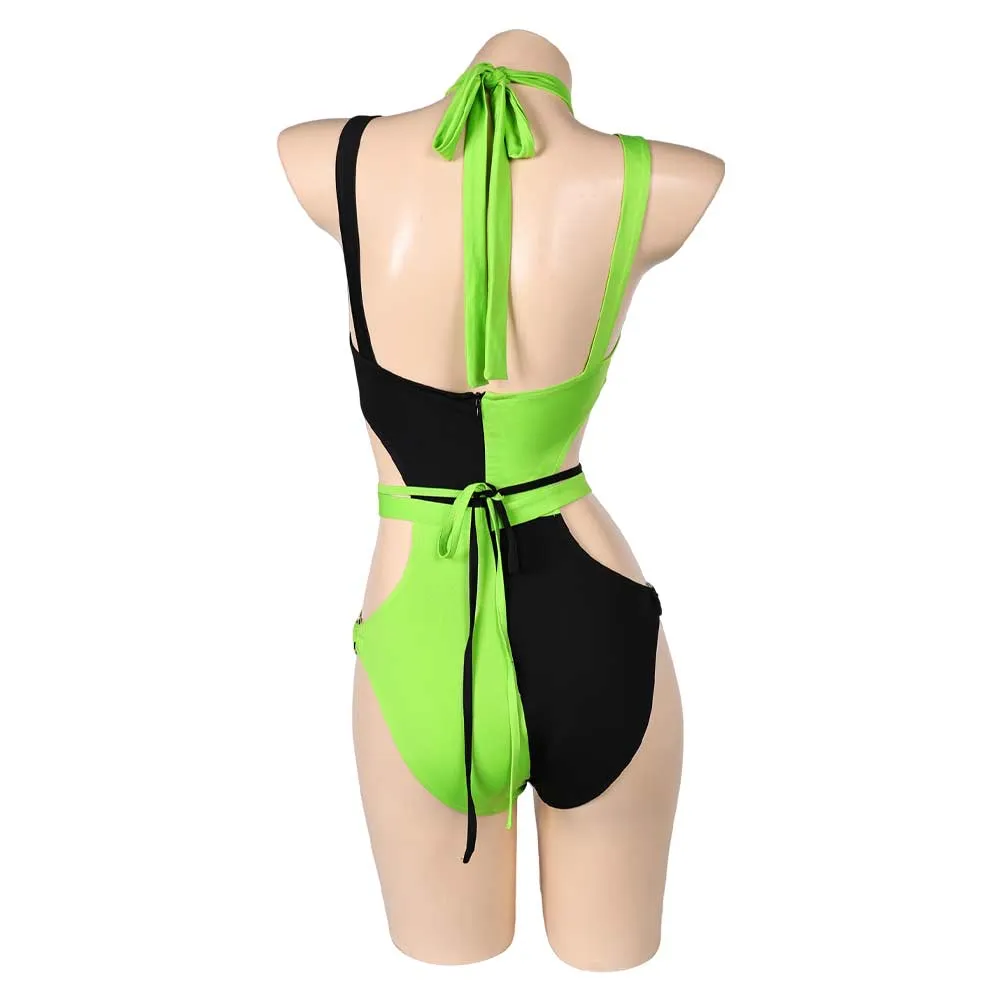 Kim Possible Shego TV One Piece Green Black Sexy Swimsuit Swimwear Cosplay Costume Halloween Carnival Party Suit