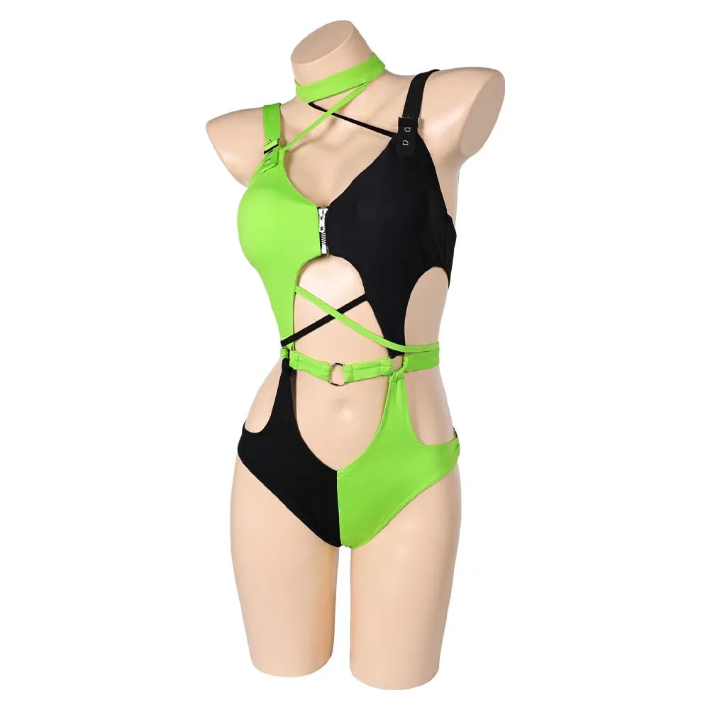 Kim Possible Shego TV One Piece Green Black Sexy Swimsuit Swimwear Cosplay Costume Halloween Carnival Party Suit