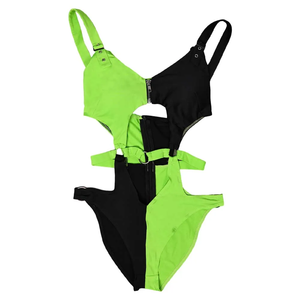 Kim Possible Shego TV One Piece Green Black Sexy Swimsuit Swimwear Cosplay Costume Halloween Carnival Party Suit