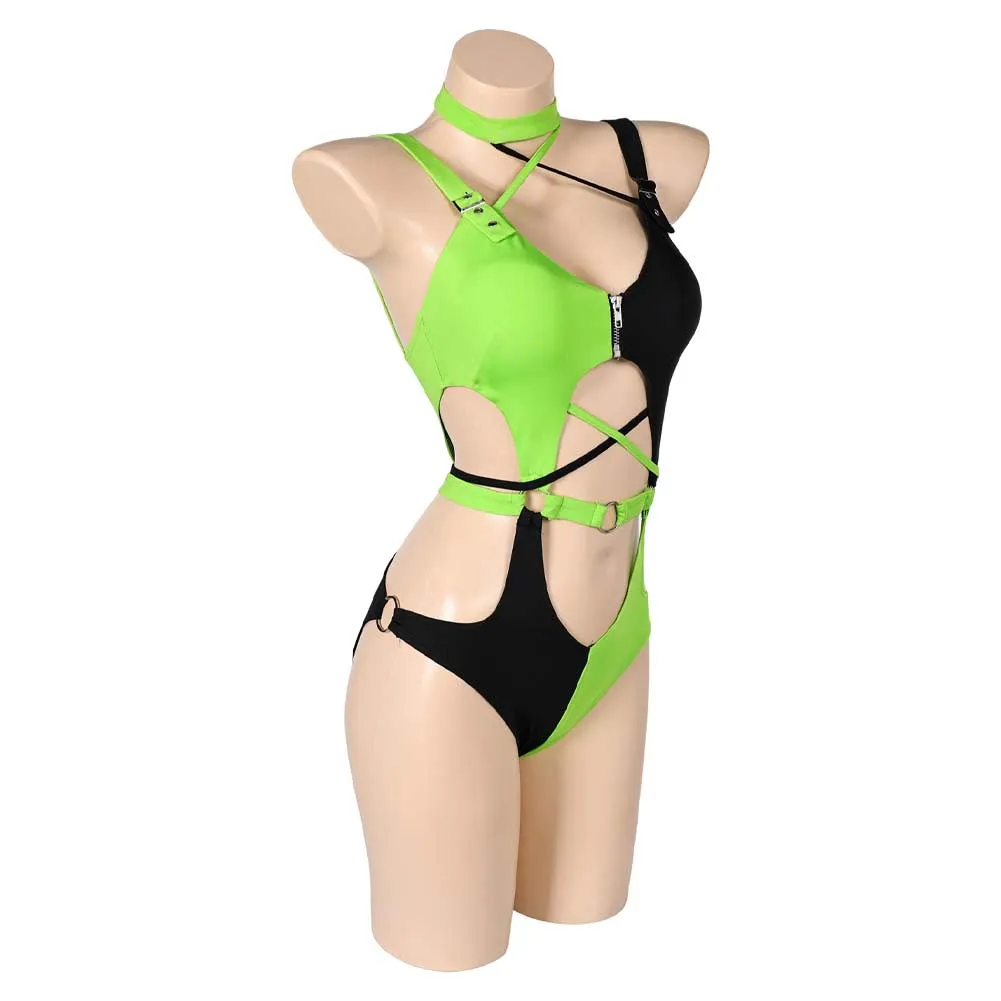 Kim Possible Shego TV One Piece Green Black Sexy Swimsuit Swimwear Cosplay Costume Halloween Carnival Party Suit