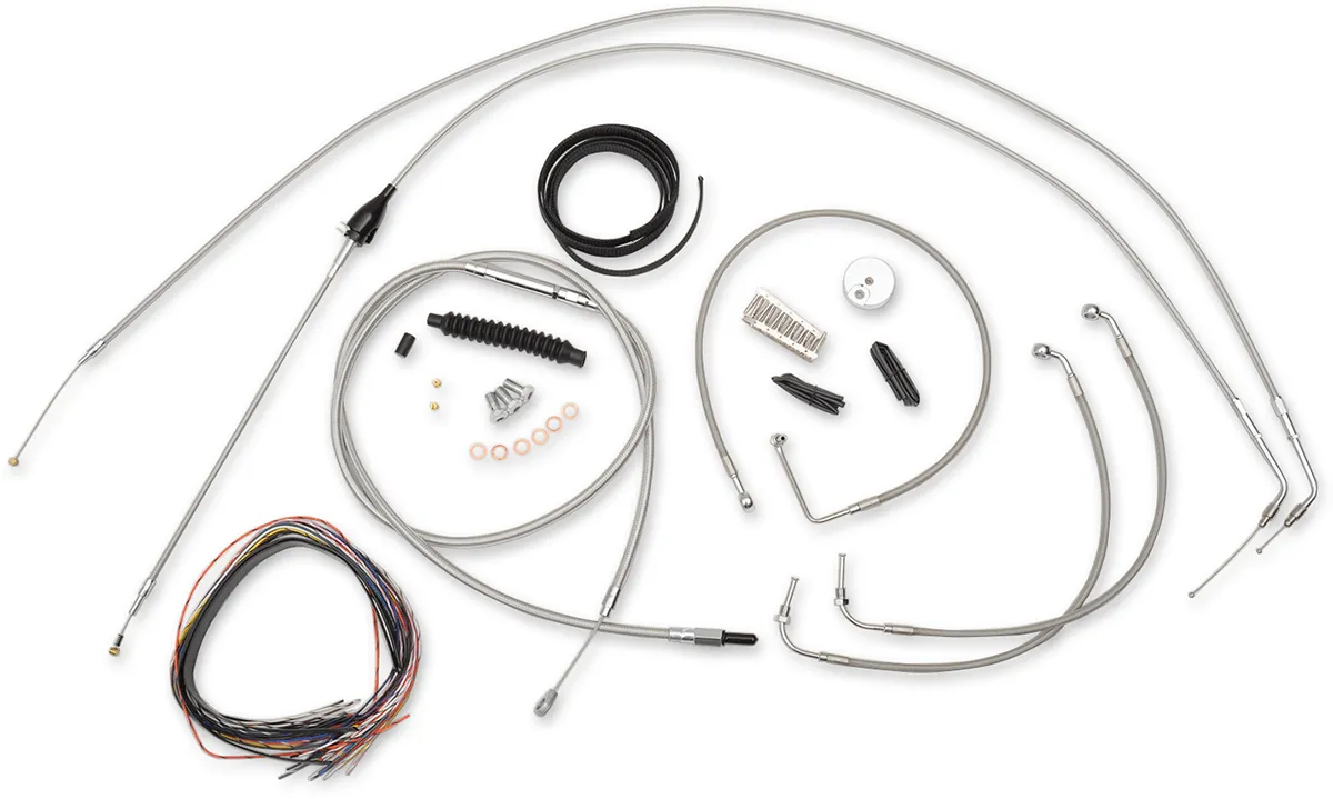 LA Choppers LA-8006KT2A-04 Complete Handlebar Cable/Brake & Clutch Line/Wire Kit - Stainless Braided