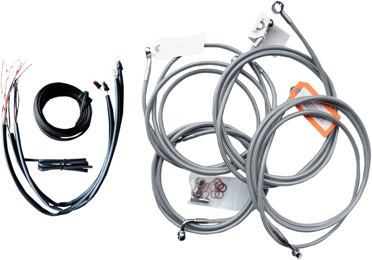 LA Choppers LA-8052KT2-08 Complete Handlebar Cable/Brake & Clutch Line/Wire Kit - Stainless Braided