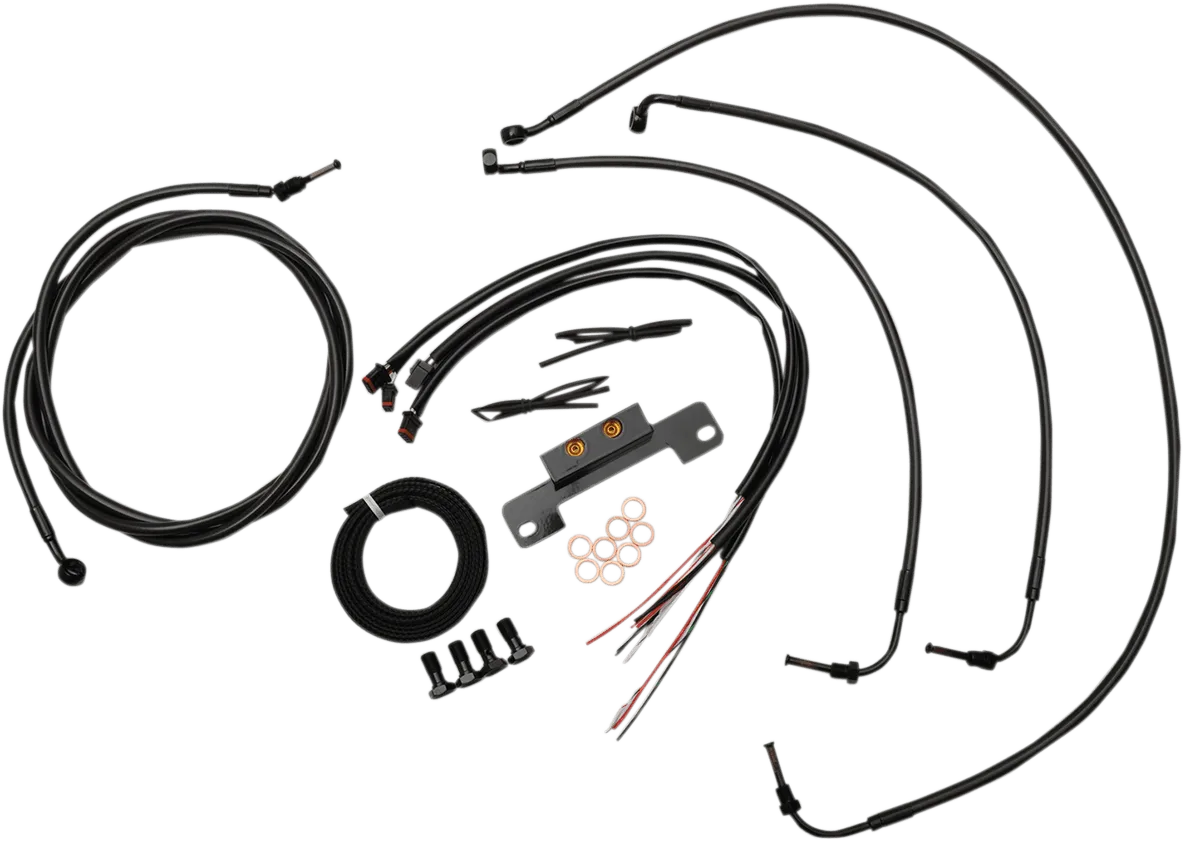LA Choppers LA-8055KT2-19M Complete Handlebar Cable/Brake & Clutch Line/Wire Kit - Black Vinyl/Stainless
