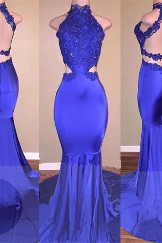 Lace Appliques Mermaid Evening Gowns Prom Party Gowns