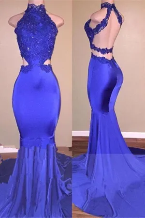 Lace Appliques Mermaid Evening Gowns Prom Party Gowns