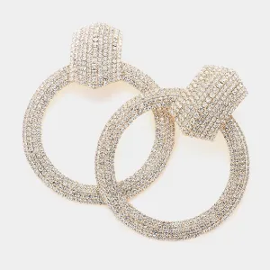 Large Rhinestone Doorknocker Pageant Earrings on Gold | Large Evening Earrings |  640636