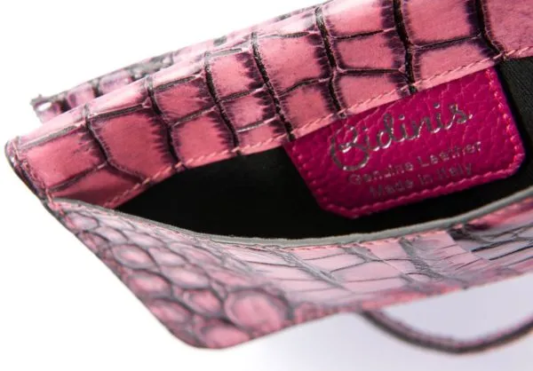 Leather purse crocodile embossed pink