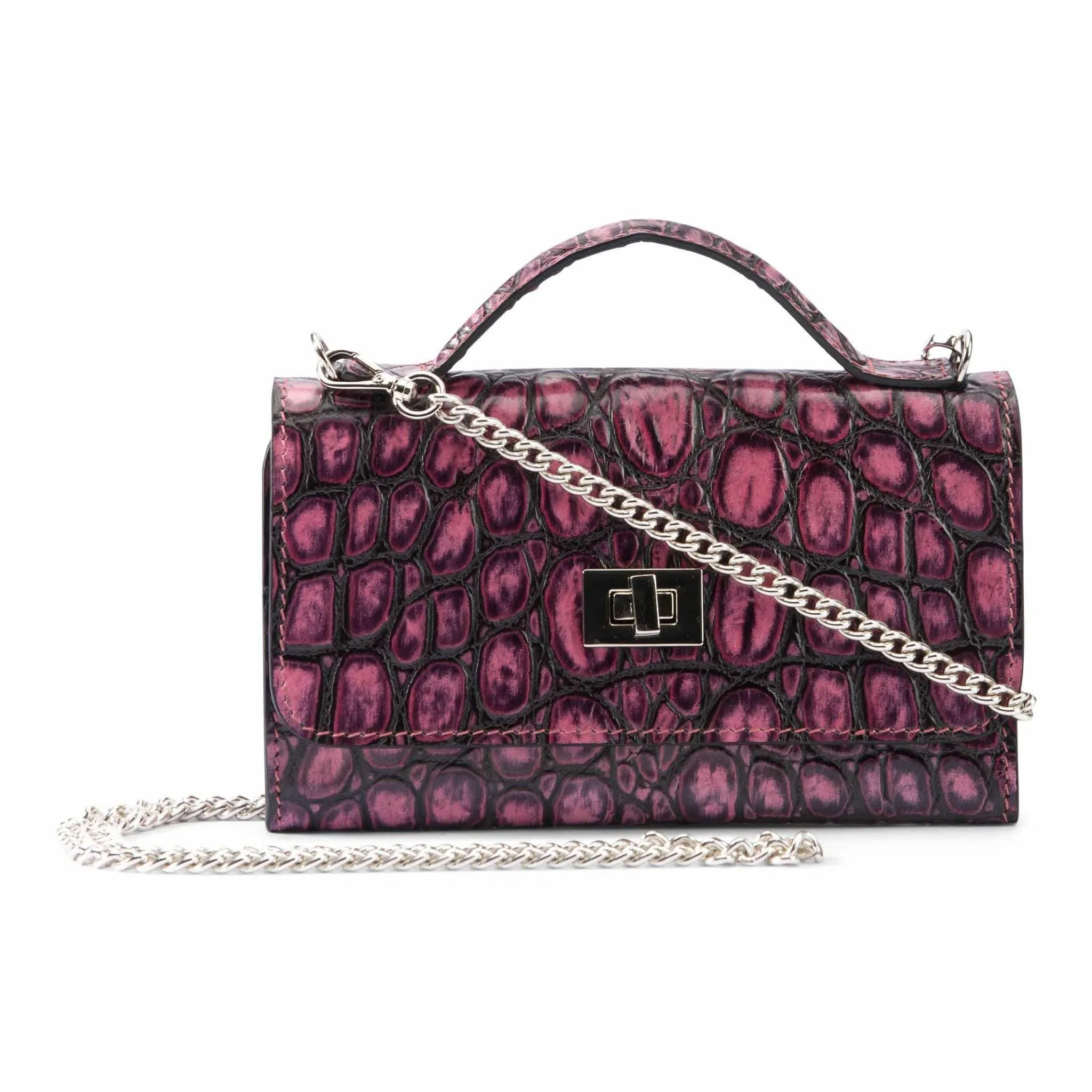 Leather purse crocodile embossed pink