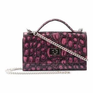 Leather purse crocodile embossed pink