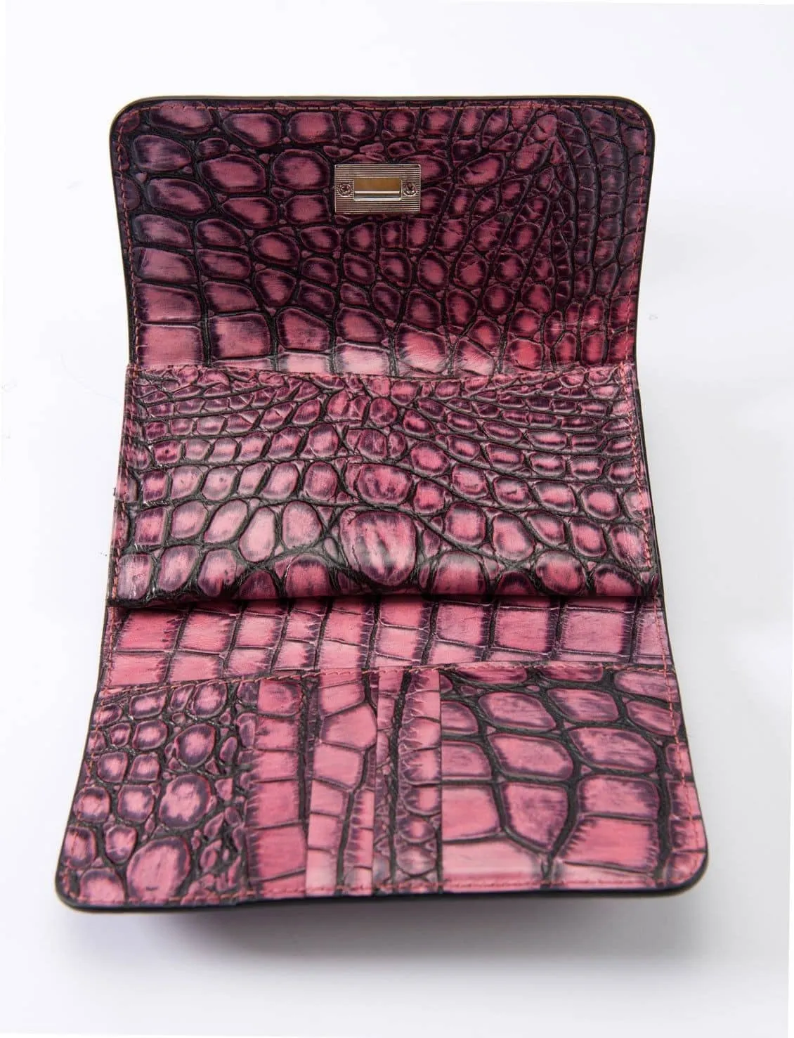 Leather purse crocodile embossed pink
