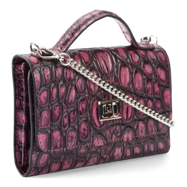 Leather purse crocodile embossed pink