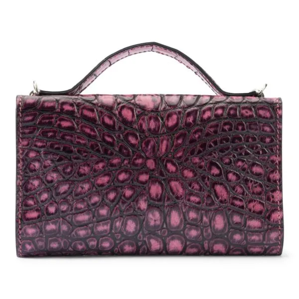 Leather purse crocodile embossed pink
