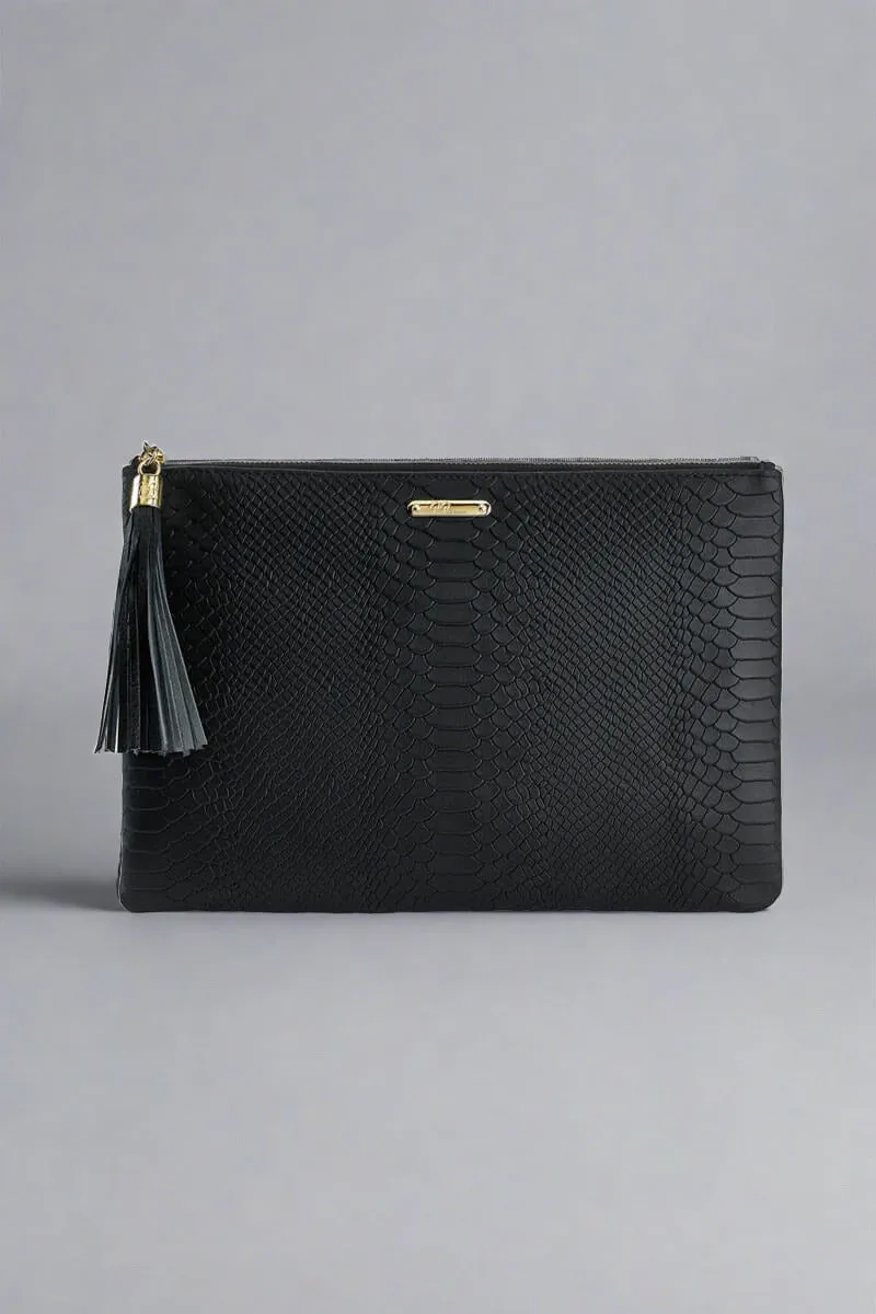 Leather Uber Clutch in Black