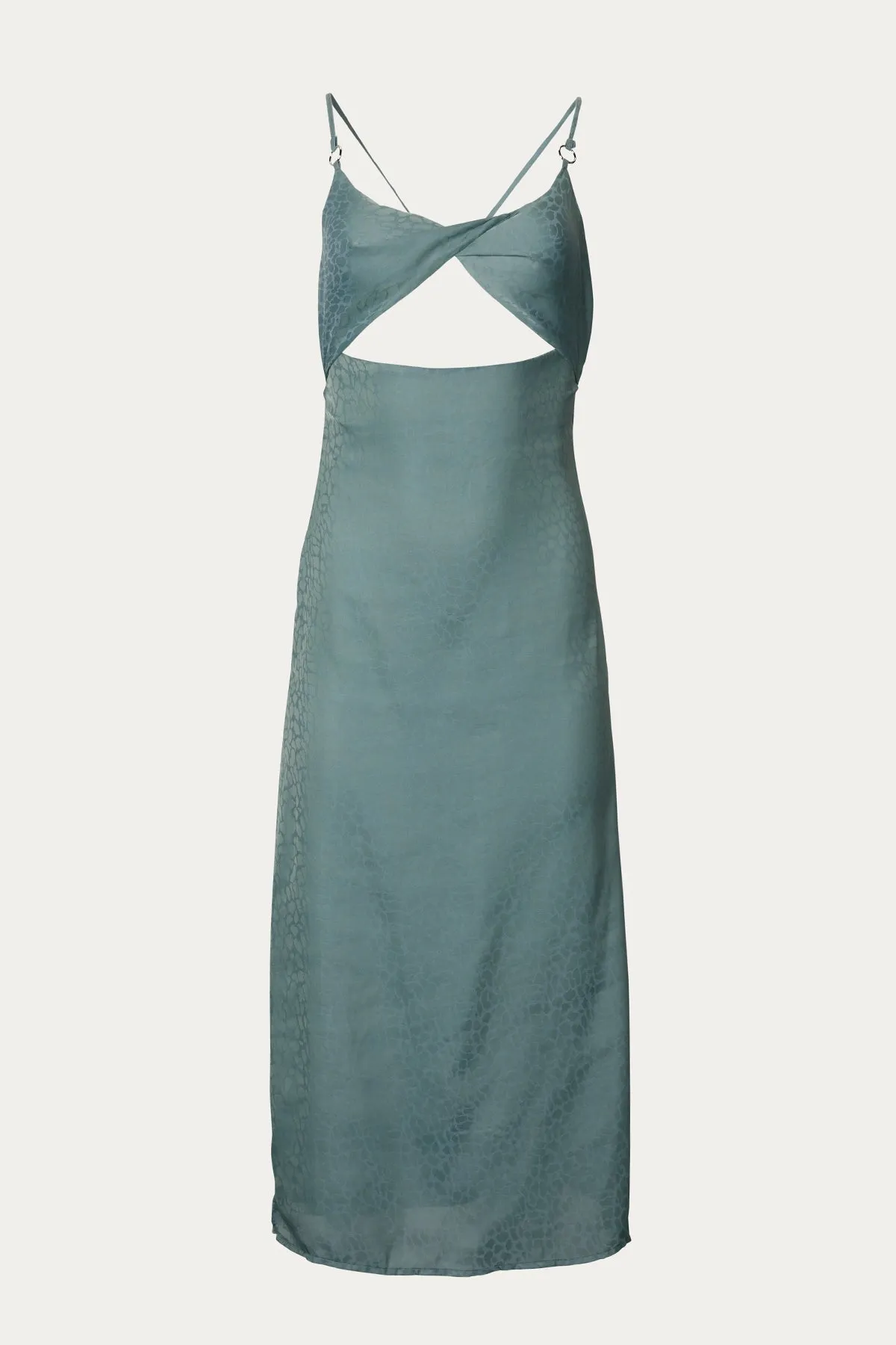 LEOPARD SATIN-JACQUARD TWISTED CUTOUT MIDI DRESS